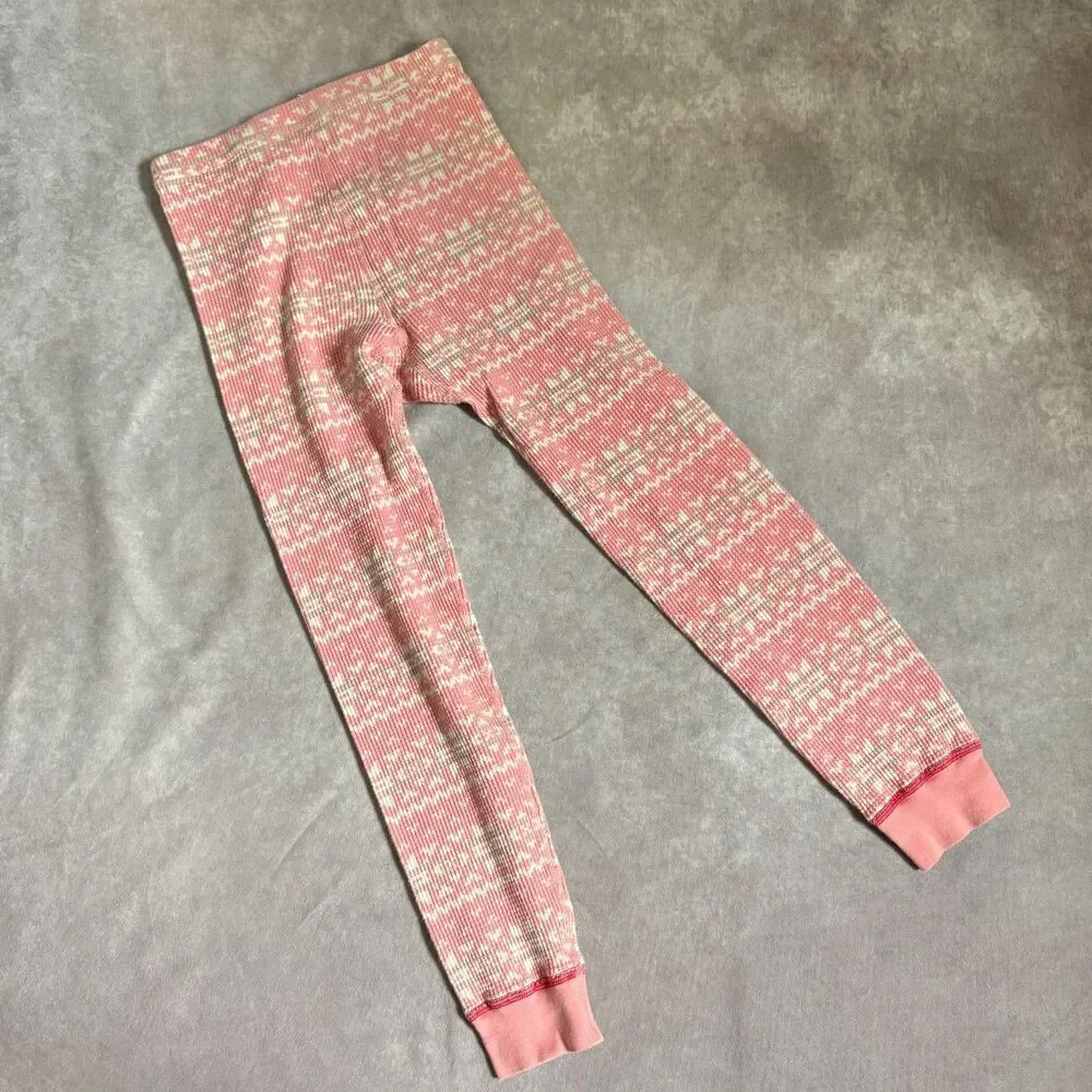 Hanna Andersson pajama set girls 130/8 pink fair isle waffle knit organic cotton